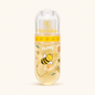 Honey Moisturizing gel cap on a clean off-white background. The clear cap container features a yellow band with bee illustrations and a lower section filled with golden-yellow gel, decorated with a cartoon bee, flowers, and the words 'Honey Moisturizing'.